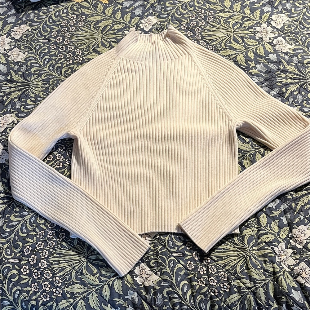 Alice + Olivia Cream Ribbed Turtleneck Sweater Sz XL